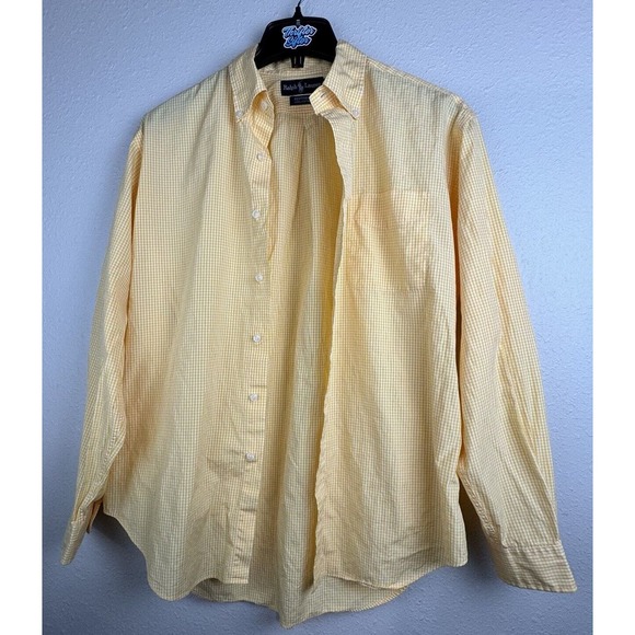 Ralph Lauren Men's Large Bertrand Yellow Check Long Sleeve Button Shirt Read - Picture 3 of 9